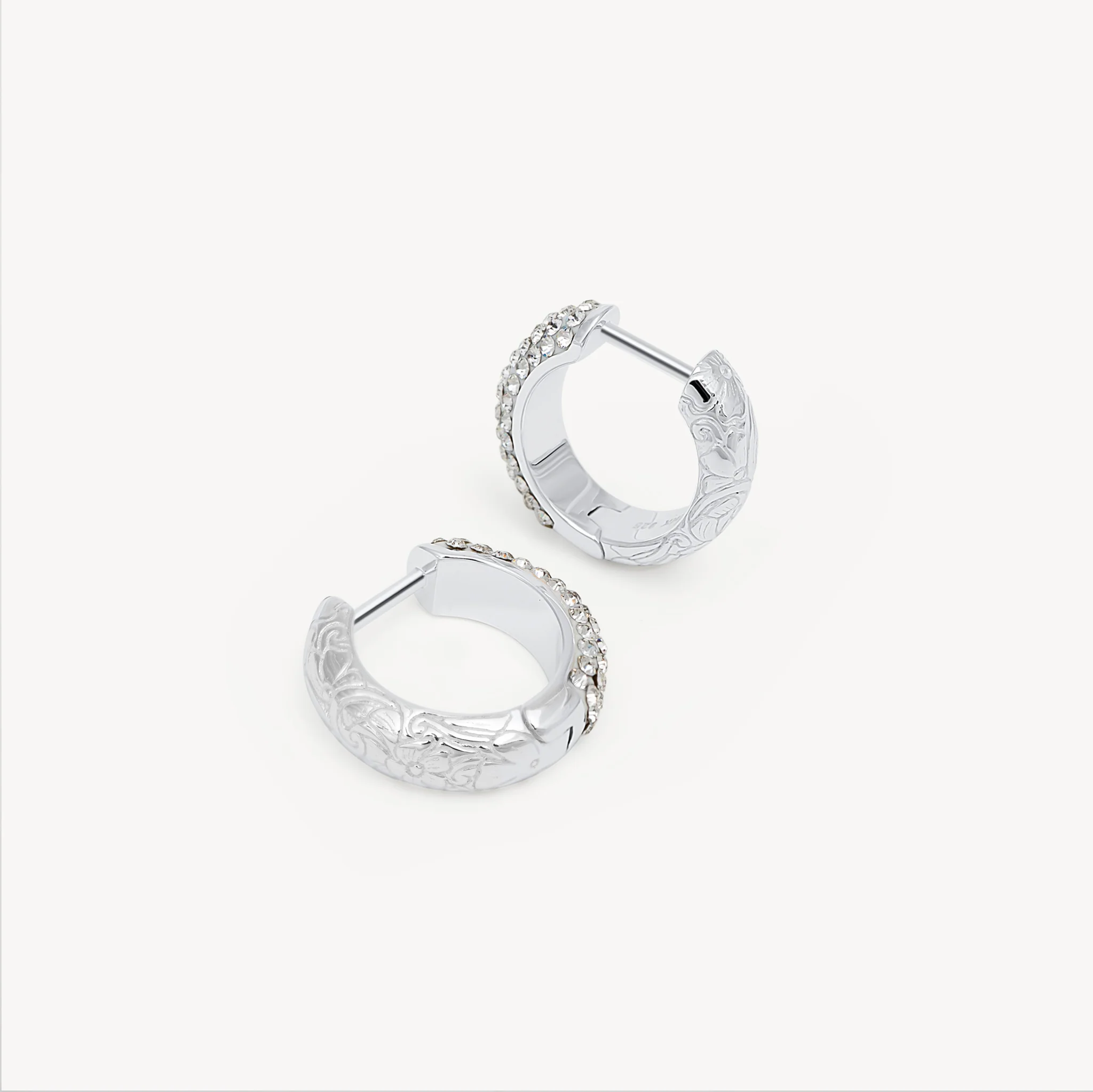 Etched Floral Sparkle Reversible Hoop Earrings - Image 10