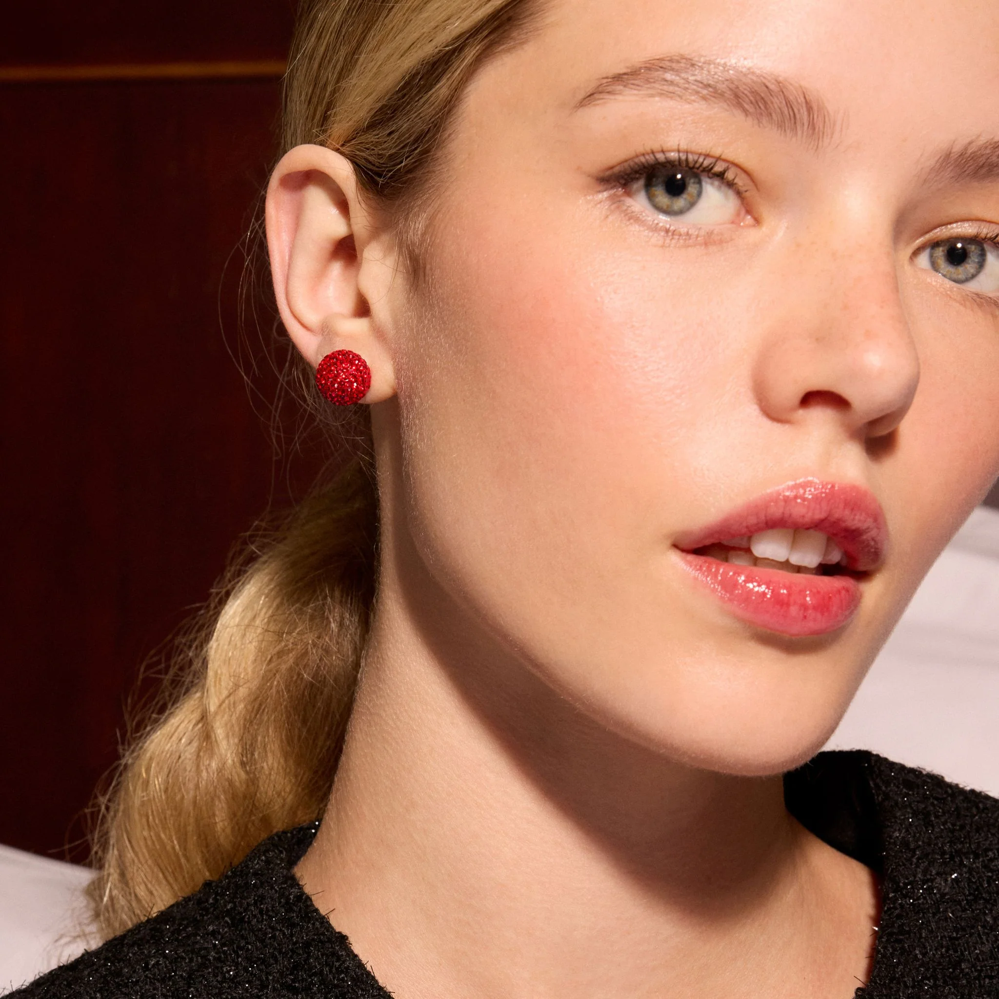 Red Velvet Sparkle Ball™ Stud Earrings - Image 3